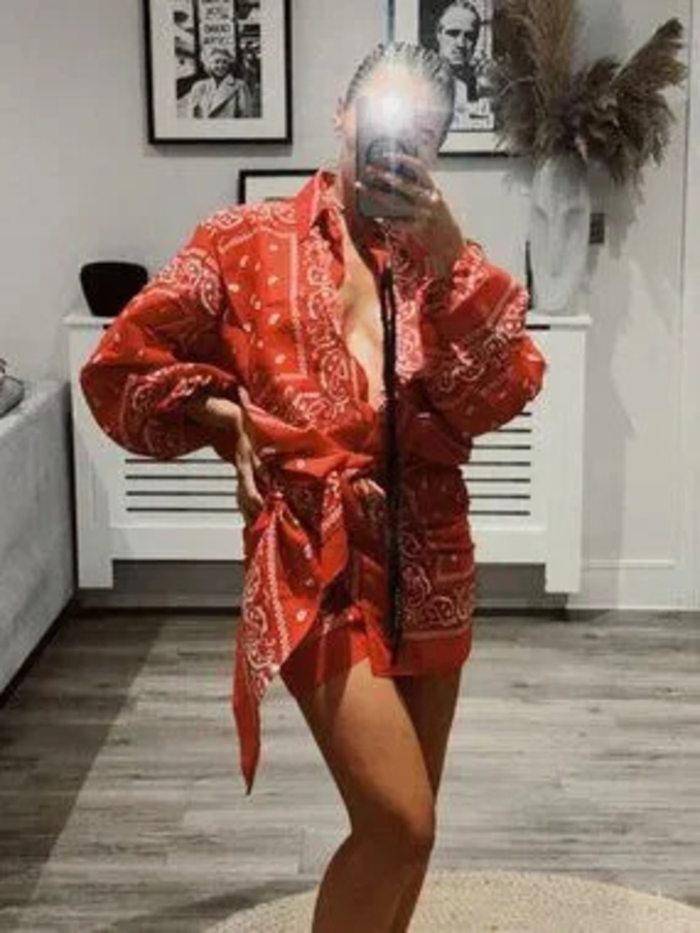 Red Boho Women's Long Sleeve Shirt & Tie Skirt Set